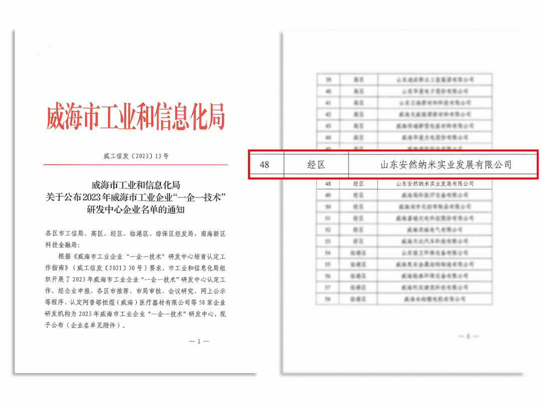 热烈祝贺山东安然纳米集团荣获“一企一技术”研发中心荣誉称号！